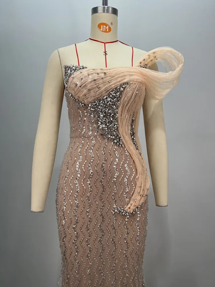 2024 Women Celebrity Sexy Strapless Sequins Diamonds Crystal Sparkly Maxi Long Gowns Dress Elegant Evening Party Club Vestido