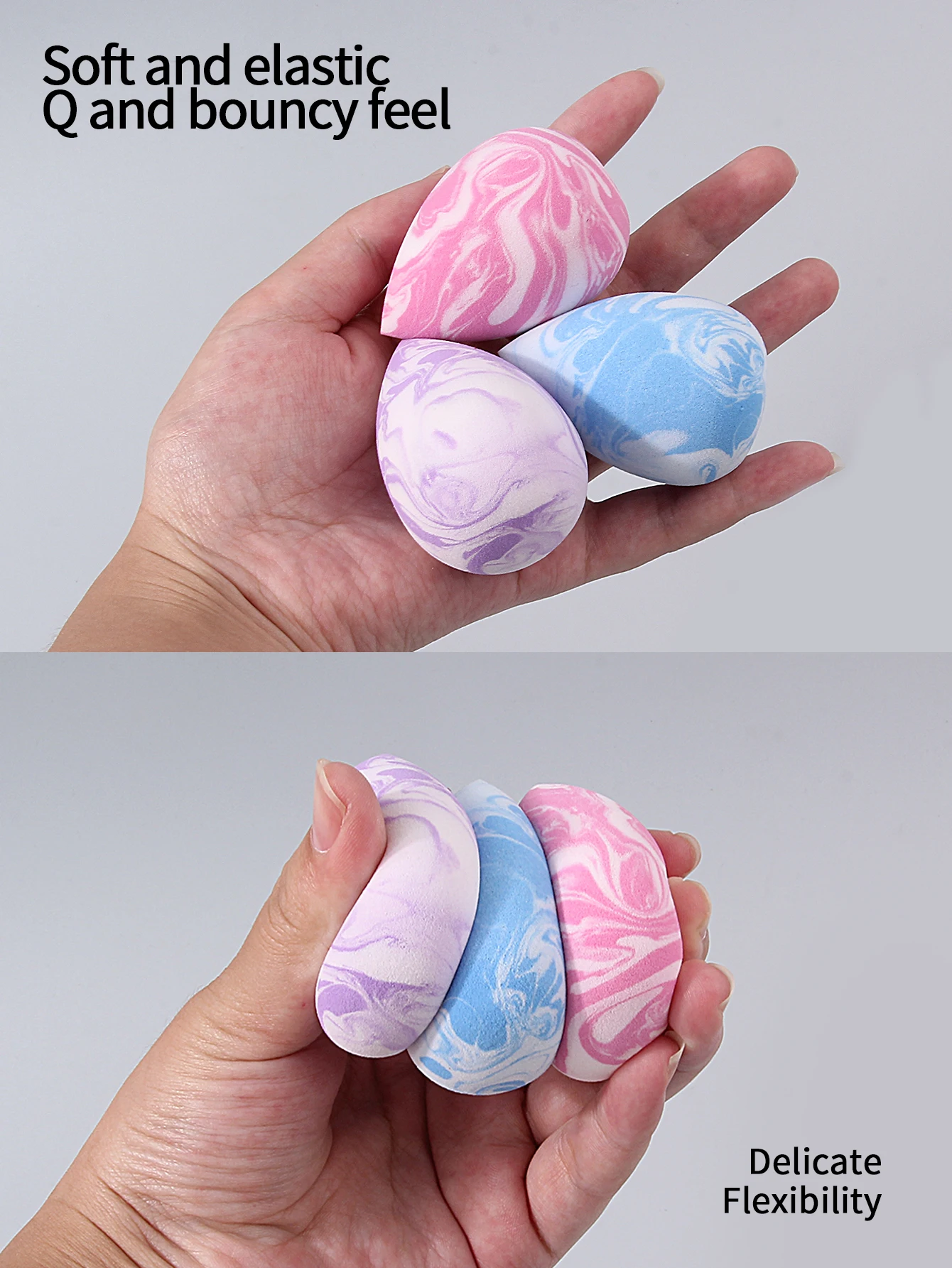 ระดับรูปลักษณ์สูง ไข่แต่งหน้าพื้นผิวหินอ่อน 3 ฟอง รองพื้นอเนกประสงค์แบบแห้งและเปียก คอนซีลเลอร์ และพัฟแป้งแต่งหน้า