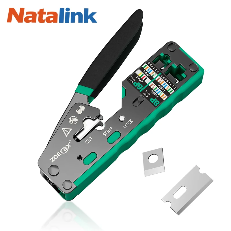 Natalink RJ45 Crimp Tool Pass Through Crimper Cutter per Cat6 Cat5 Cat5e 8P8C Connettore modulare Ethernet All-in-one Strumento per cavi