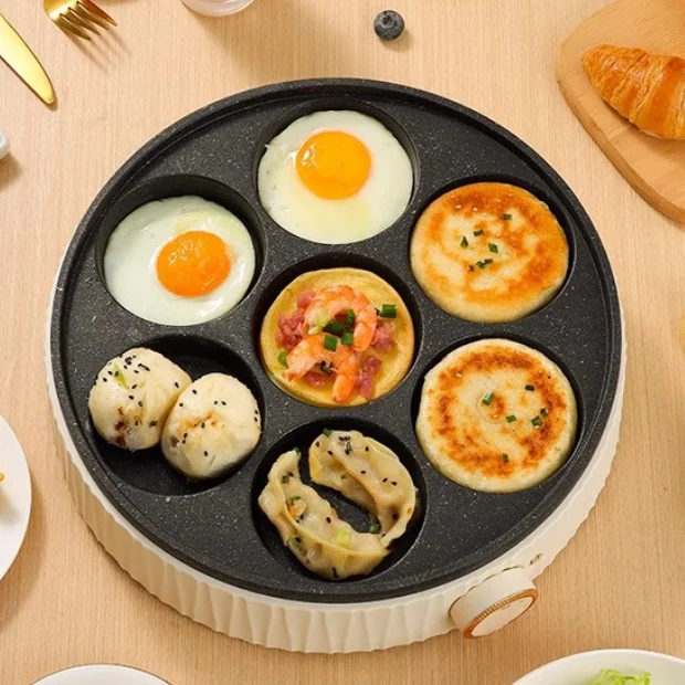 新型900w卵焼き器-ノンスティック7穴卵焼きパン-ケーキ朝食パンケーキワッフル電気式フライパン