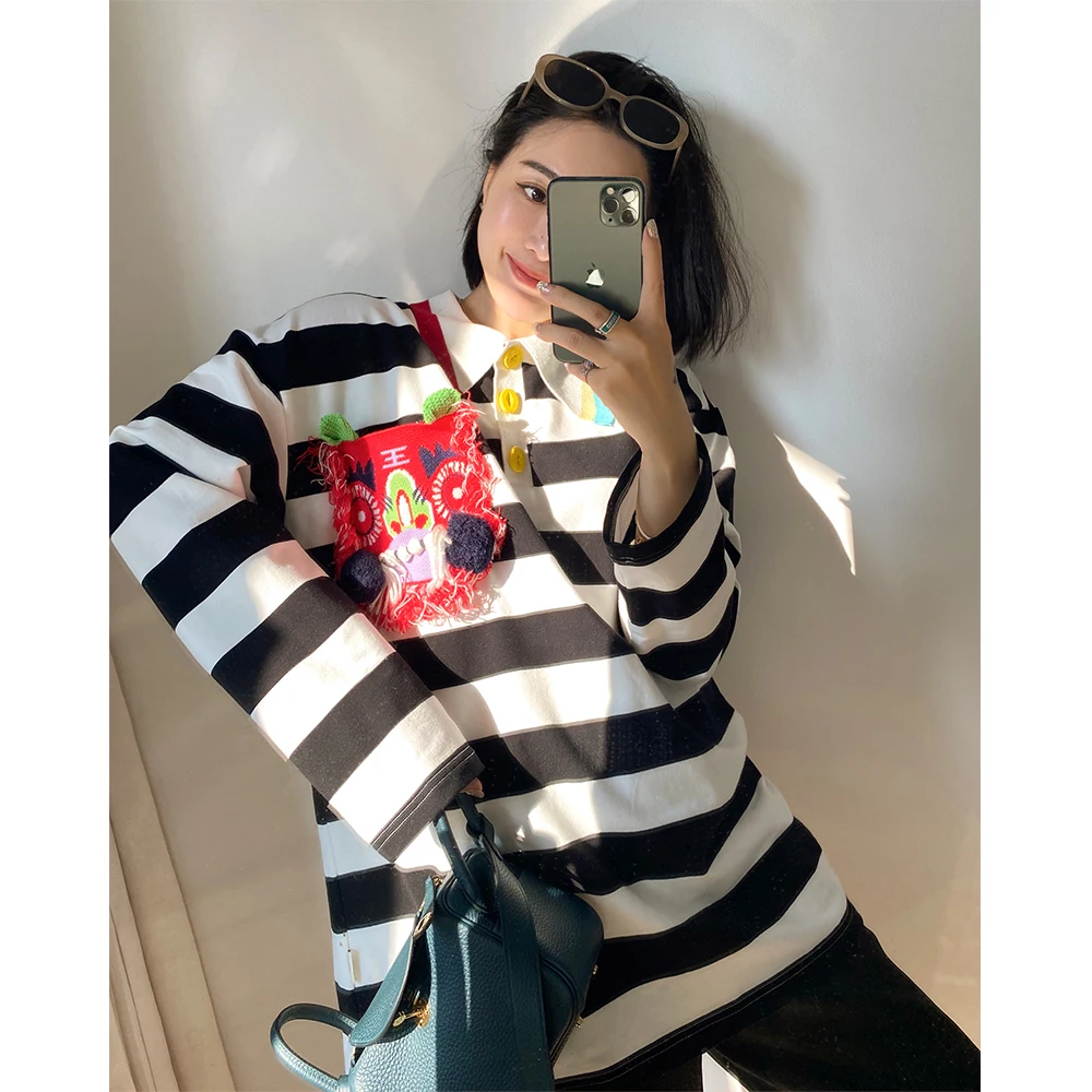 

Faionable New Store Long Sve Striped T-irt Women's Design Sensation Spring Trendy Top Not Easily Worn out Classic Sle