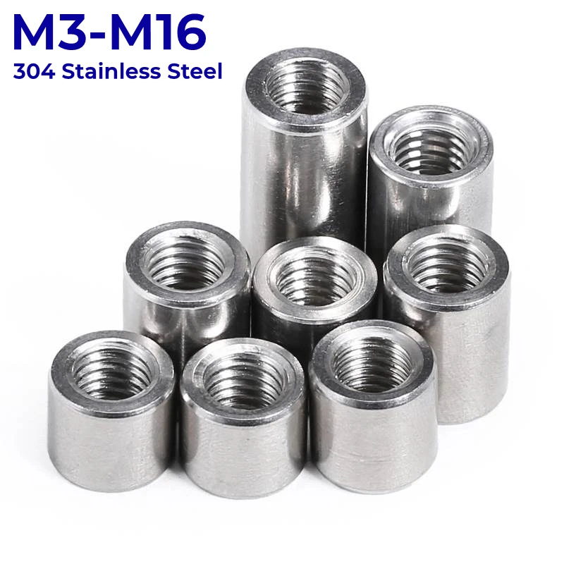 M3 M4 M5 M6 M8 M10 M12 M14 M16 304 Stainless Steel Extend Long Lengthen Round Coupling Nut Sleeve Tubular Nuts Joint Sleeve Nut