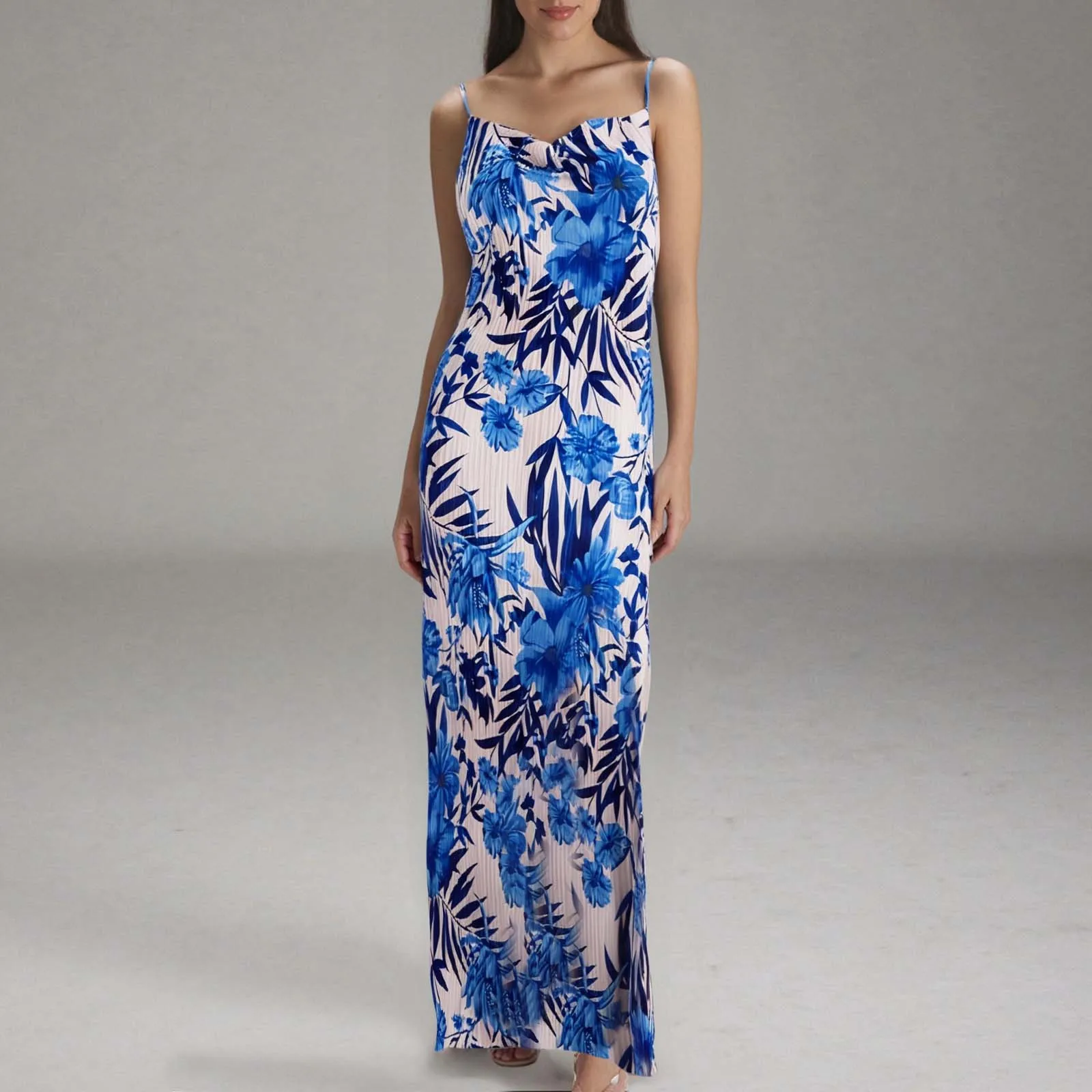 

2025 Summer Print Pleated Maxi Dress for Women Elegant Fashion Spaghetti Striped Bodycon Party Dresses Sleeveless Sexy Dress