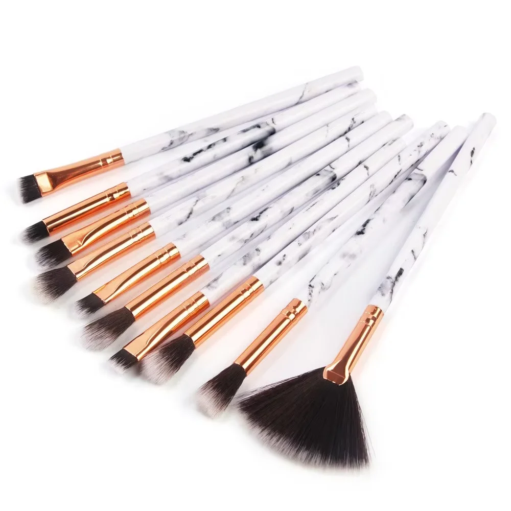 10 PCS Marble-Patterned Makeup Brushes for Even Powder Picking Multi-functional Set for Foundation Eyeshadow and Blush Set