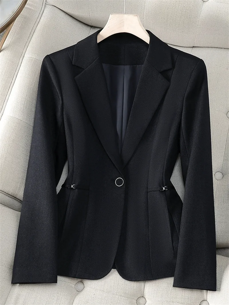 Women Blazer 2025 New Fuchsia Apricot Black Long Sleeve Single Button Suit Ladies Work Wear Jacket Coat Female Outerwear 4XL