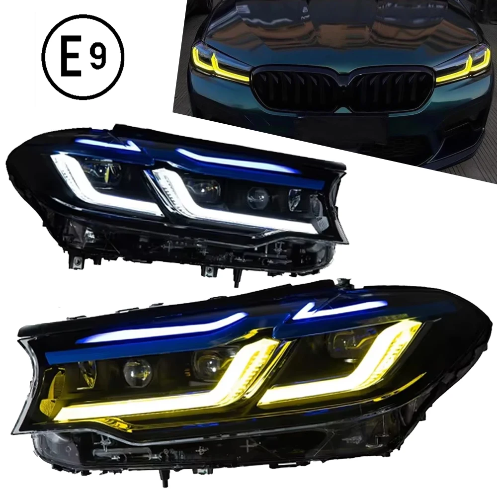 TYPY Dual Color White Yellow LED DRL Projector Headlight For BMW 5 Series G30 G38 2017-2020 Sequential Turn Signal Plug And Play Canbus Waterproof Anti-Yellow Clear Lens Front Headlamp Auto Modification Replacement Lighting Parts