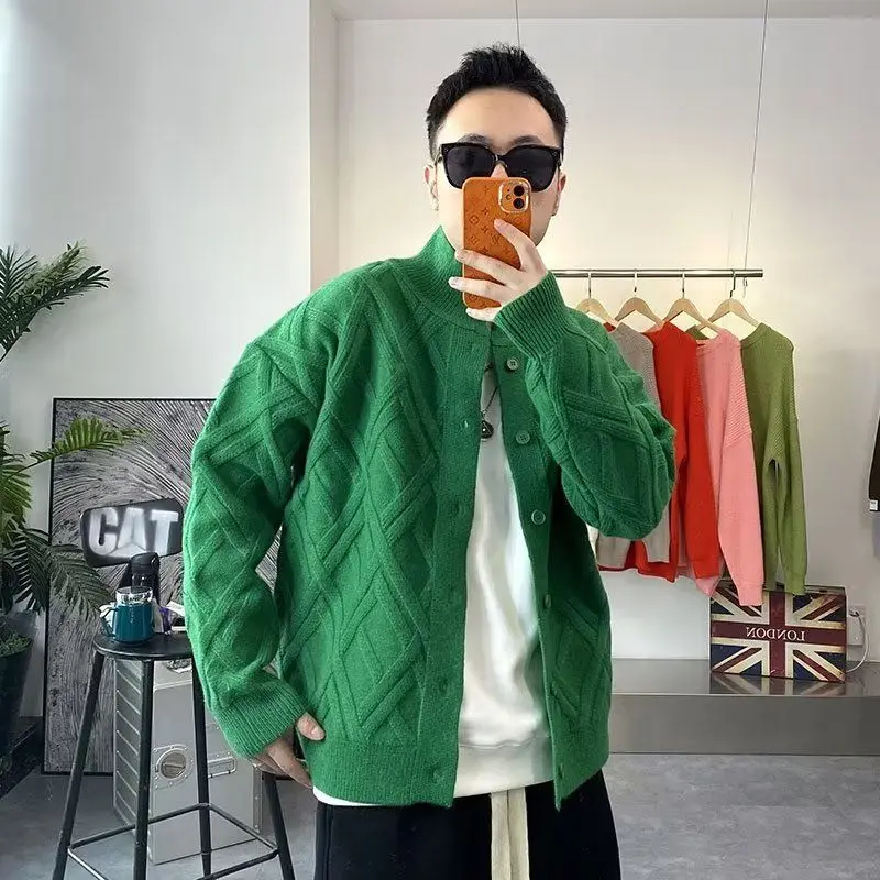 

Loose Casual V-Ne Knitted Sweater Coat for Men Spring Autumn een Comfortable Youth Trendy Brand Open Cardigan Polyester F...