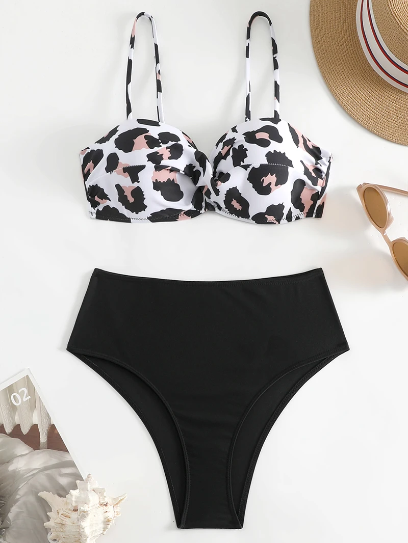 Conjunto de biquíni sem alças 2024 maiô feminino duas peças sexy leopardo biquini push up bandeau senhora banho verão