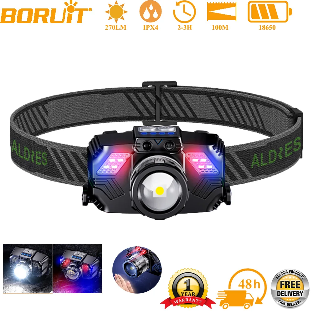 

Налобный фонарь BORUiT A35 с датчиком движения, портативный, с зумом, перезаряжаемый через USB-C, для рыбалки, кемпинга и активного отдыха