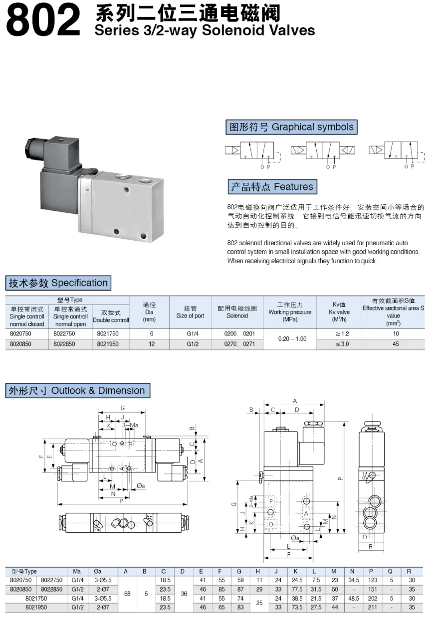 80 Series Reversing Solenoid Valve 8020750 8020850 8022750 8022850