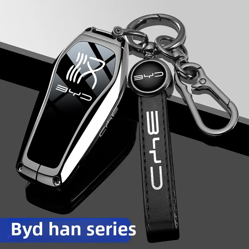

Key Case Cover for BYD Song Plus Atto 3 Han EV Tang DM Qin Seal Dolphin Leather Metal Remote Fob Holder Keychain Car Accessories
