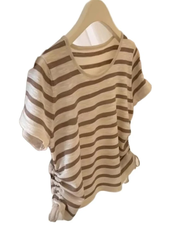 Ele Unique Slimming ort Sve Round Ne Gestreiftes Top Dünnes Design Damen T-Shirt Bequem Lässig Koreanisch Sle