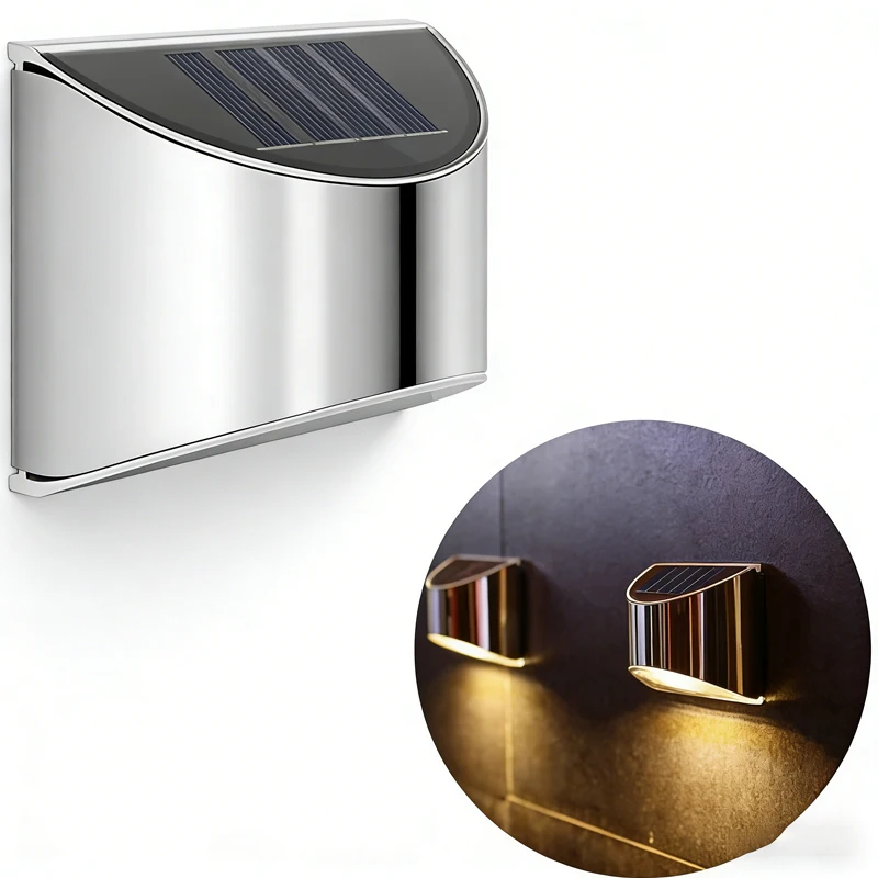 

2PCS Solar Garden Light Stainless Steel Courtyard Wall Lamp Waterproof Outdoor Lighting Emergency Patio Step Garden Fence Street