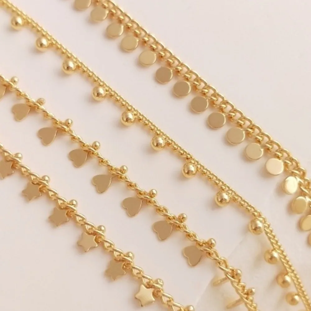 

Copper 14K Gold Color Hanging Round Bead Round Piece Chain Clip Peach Heart Pentagram Handmade Chain DIY Loose Chain