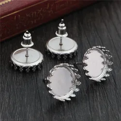 ( No Fade ) 12mm 20pcs Stainless Steel Earring Studs,Earrings Blank/Base,Fit 12mm Glass Cabochons,Buttons;Earring Bezels (T2-35)