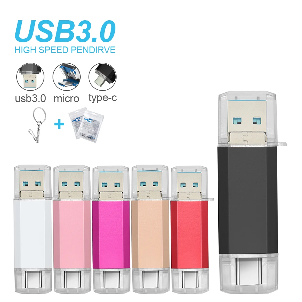 

3.0 Flash Drive 256GB USB 3.0 pendrive 16G 32G 64G 128G for Android Phone 3 In 1 Memory Stick Micro Pendrive For Business Gift