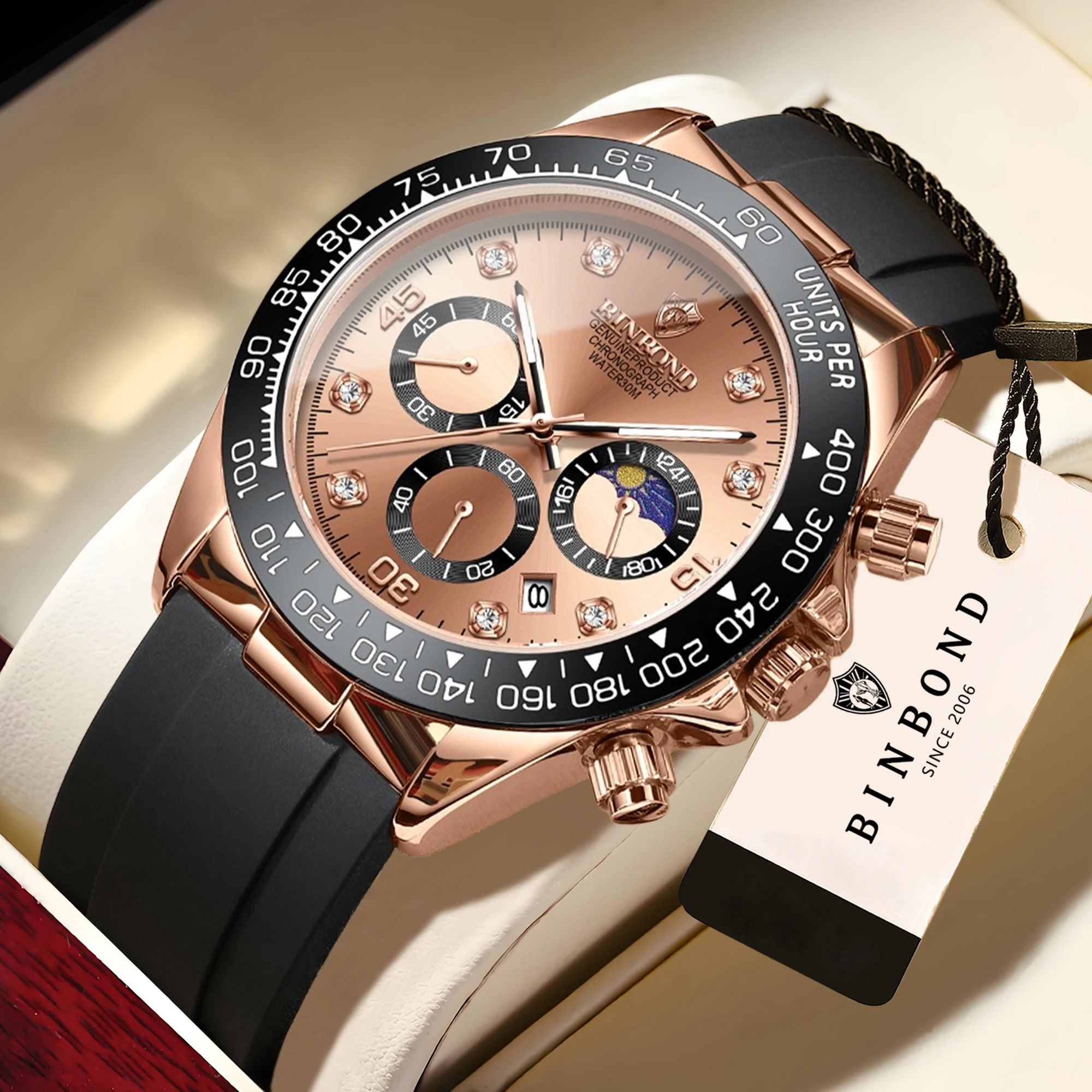BINBOND Authentic Sports Quartz Watches for Men Luxury Luminous Waterproof Precise Chronograph Men's Watch Sturdy Casual Reloj