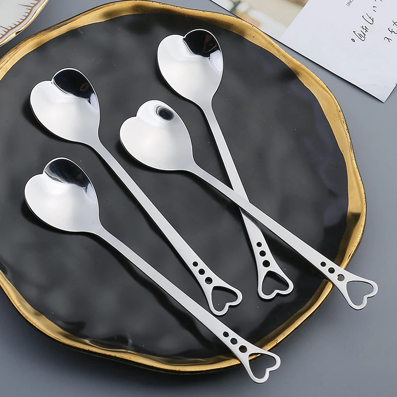 Coffee Spoons Creative Valentines Day Coffeeware Heart-Shaped Silver Kitchen Accessories Dinnerware Portable Stainless Steel...