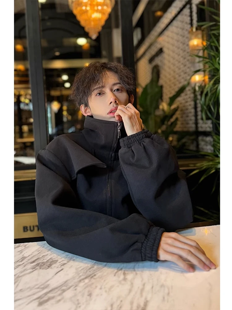 

American High Street ort Cleanfit Woolen Jaet Men's Autumn Winter Pilot Design Cotton Coat Stand Fit Zipper Closure