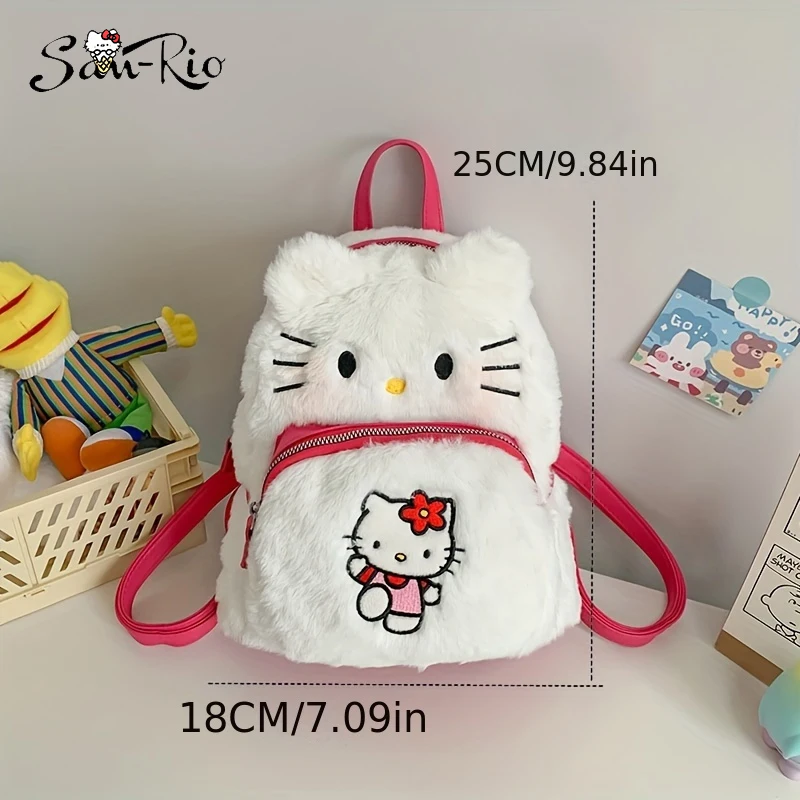 

Cute Hello Kitty Backpack Women's School Bag Cartoon Plush Hand Bag Mini Furry Backpack Toy White Portable Bag Girl's Gift