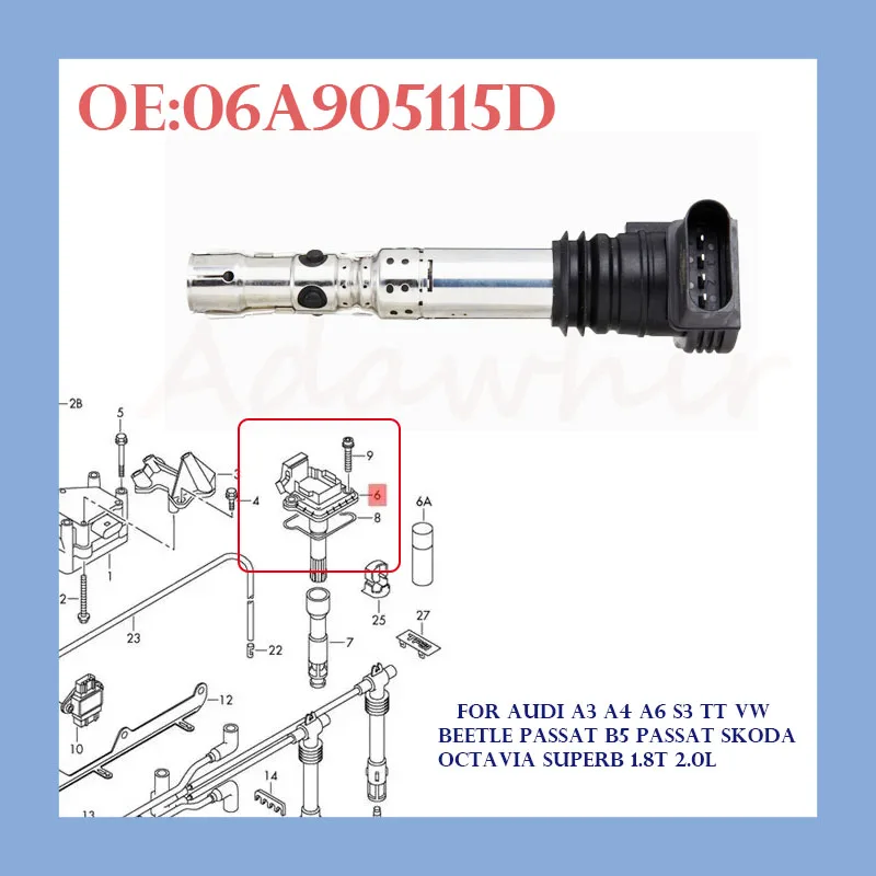 Ignition Coil 06B905105 06B905115 Compatible with Volkswagen Audi Car Engine Ignition System Parts Factory Stock