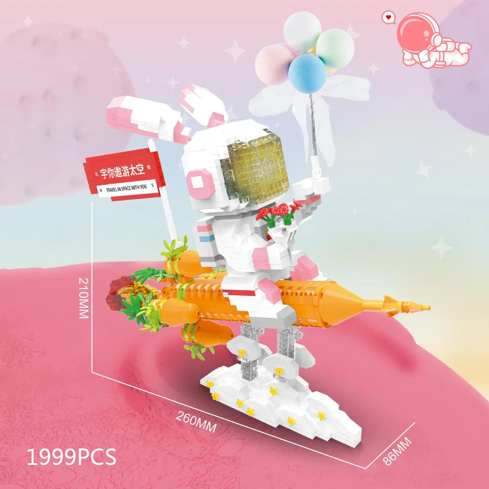

Lovely Cartoon Animal Pen Container Figures Micro Diamond Block Build Brick Rabbit Astronaut Carrot Rocket Nanobricks Toys