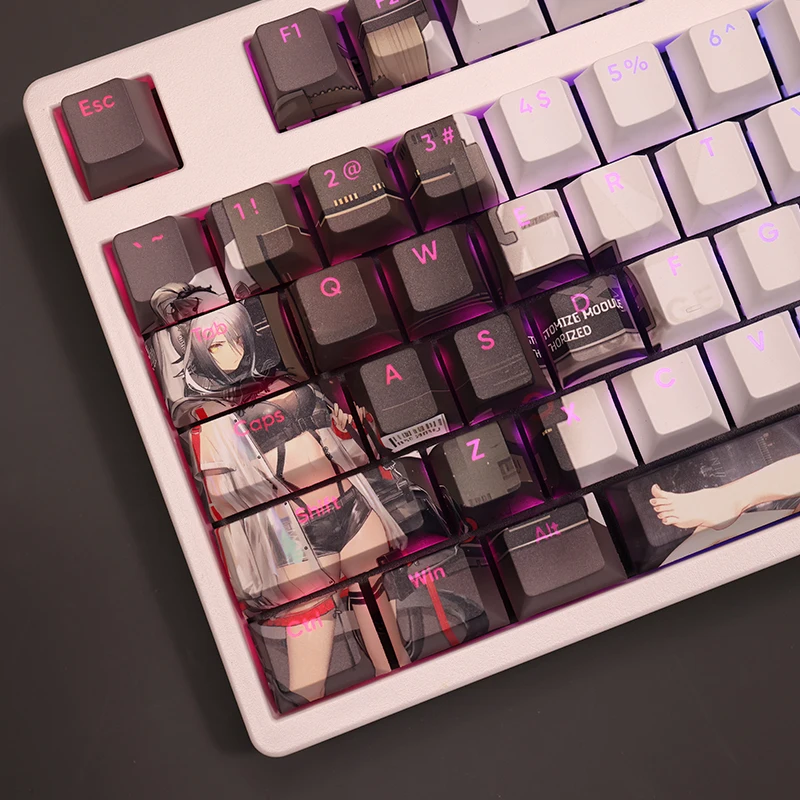 Schwarz 108 Keycap Arknights Game PBT DYE Sublimation Light Transmitting Cherry Switch Cross Key Cover for Mechanical Keyboard