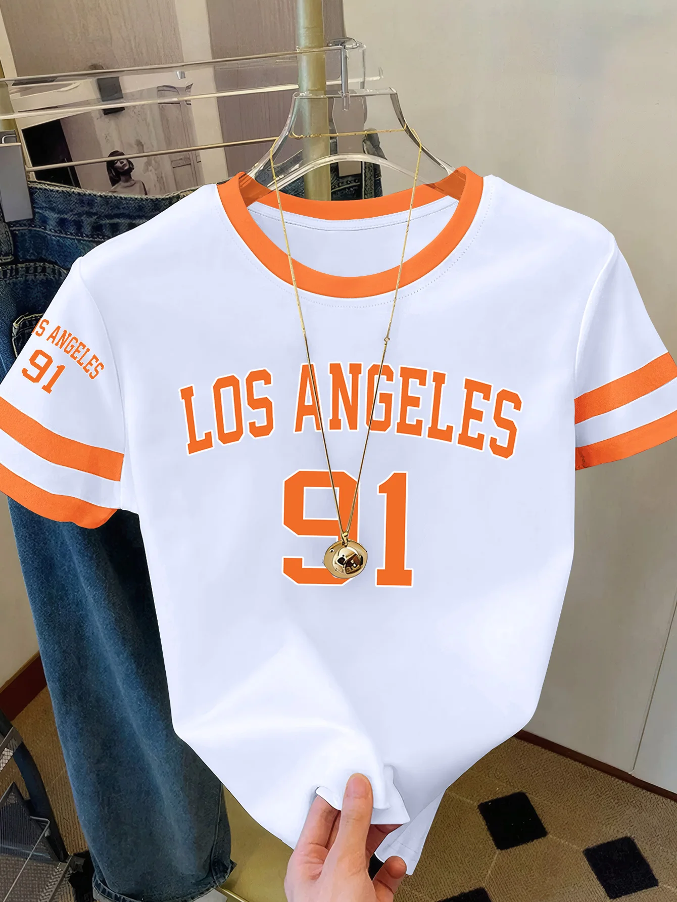 Summer Women's Los Angeles NO.91 Print Round Neck Short Sleeve T-Shirt Summer Graphic Te Jerseys Plus Size Sport T-Shirt Tops view 3