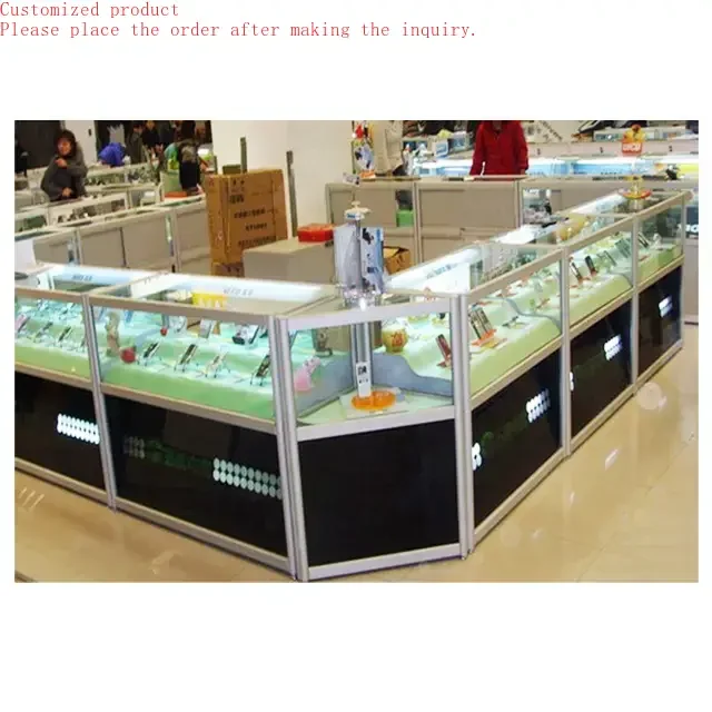

Custom.Vitrines Glass Display Counters Set with Square and Corner Showcase Cabinet for Smoke Store