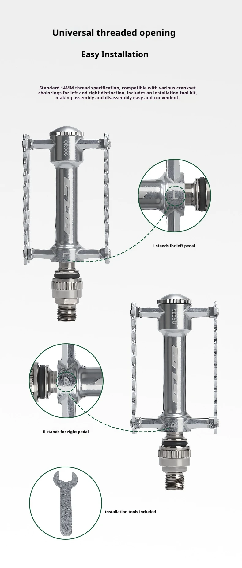GUB QR006 Schnellspann-Faltpedale im Retro-Stil mit 3 gedichteten Lagern, ultraleichte Aluminiumlegierung, rutschfeste MTB-Fahrradpedale – Detail 8