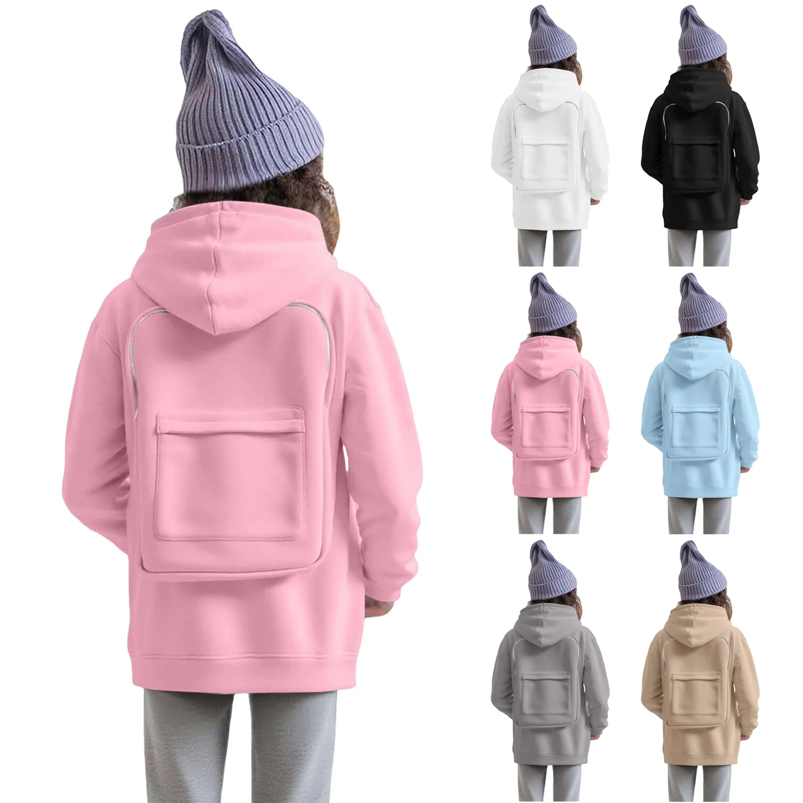

Kids Back-To-School Bag Hoodie Long Sleeve Solid Color Fashionable Casual Hooded Sweatshirt Daily School Clothes ropa de niño