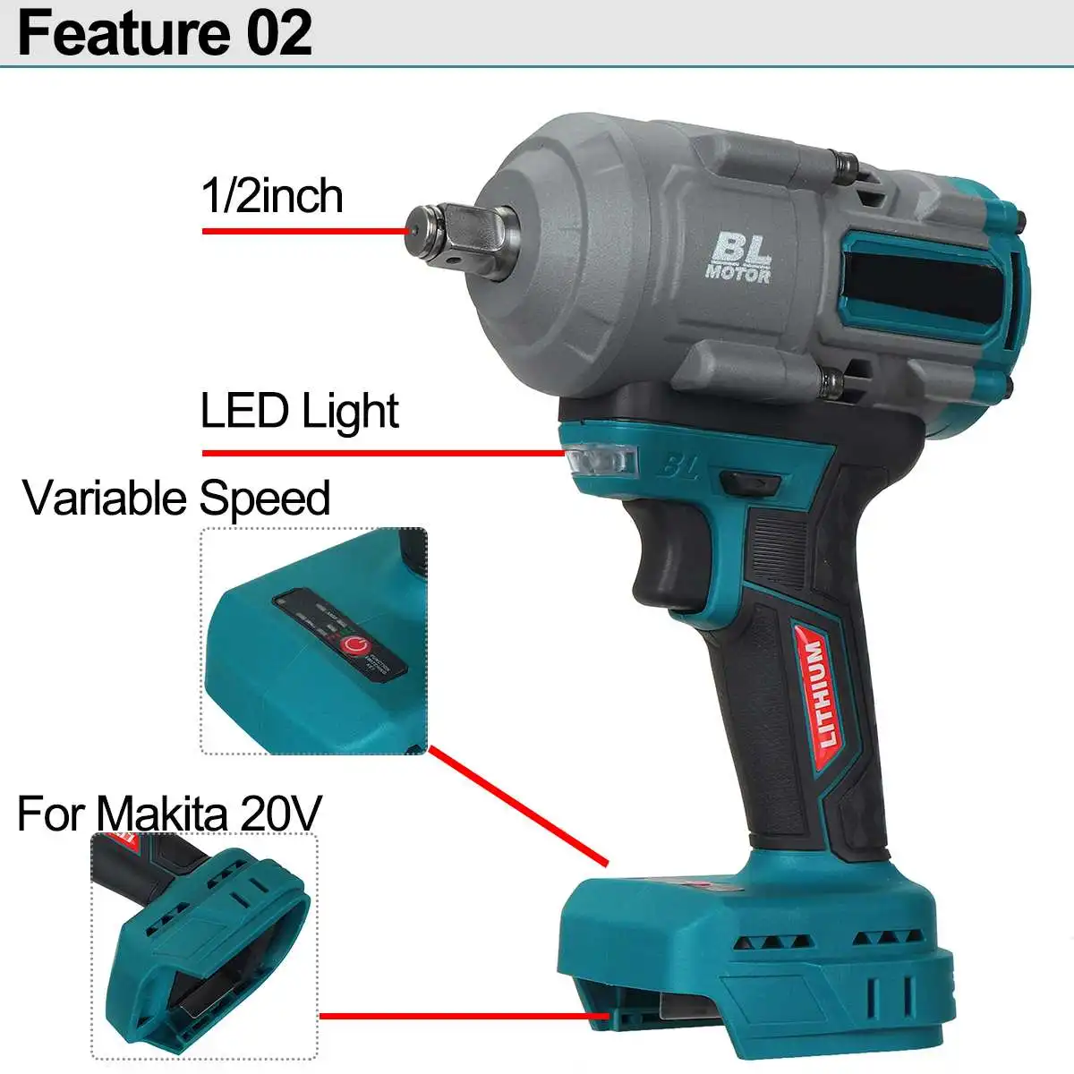 Imagem -03 - Brushless Chave de Impacto Elétrica Velocidade Variável Recarregável Makita Bateria 20v 3000n.m Torque Soquete