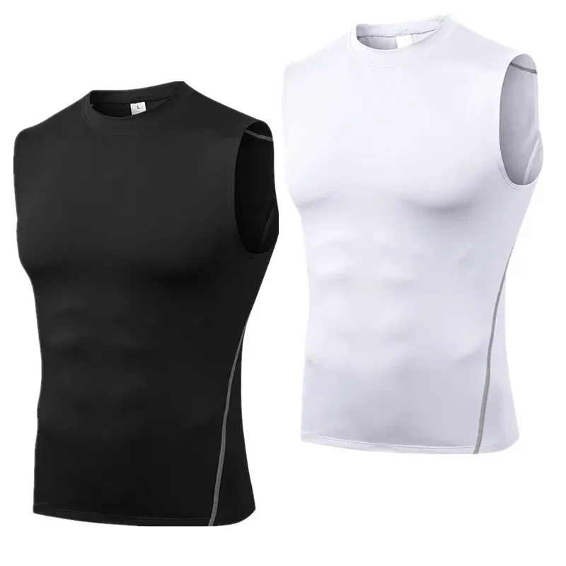 Sweat-shirt de sport slim à compression pour hommes, couche de base serrée, t-shirt en fibre, haut Singlet, vêtements de sport athlétiques,