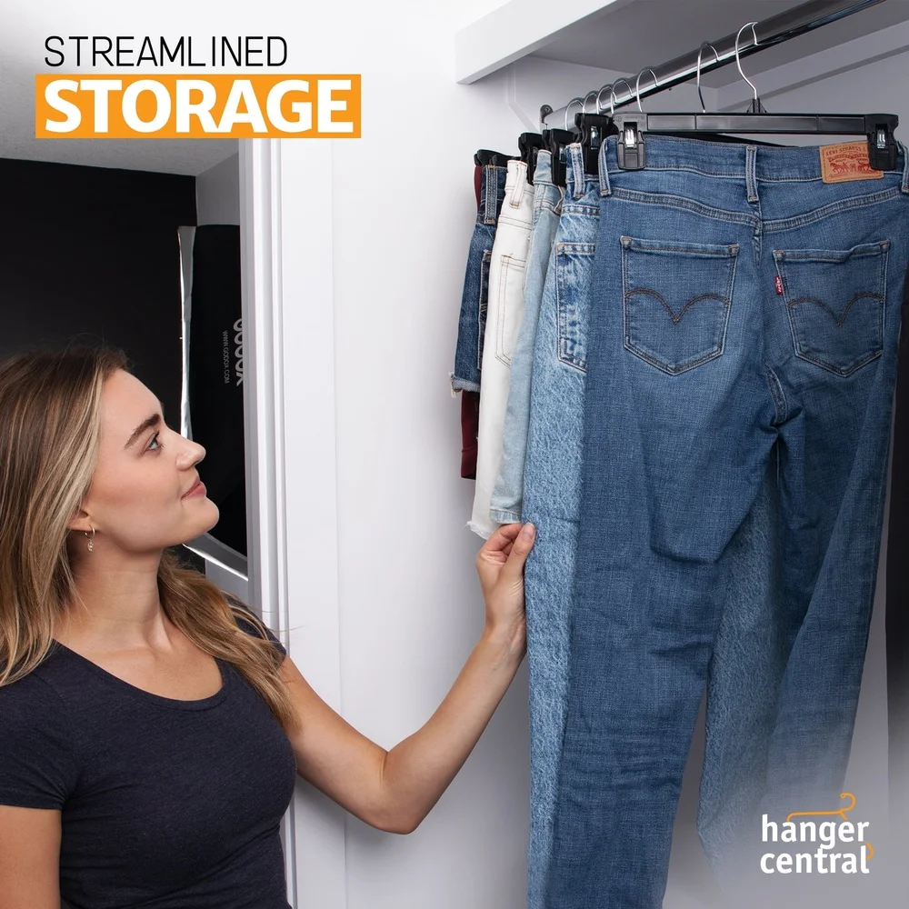 10 Pack Heavy Duty Plastic Hangers with Ridged Pinch Clips Pants Skirts Durable Closet Organization Eco-Friendly Solution