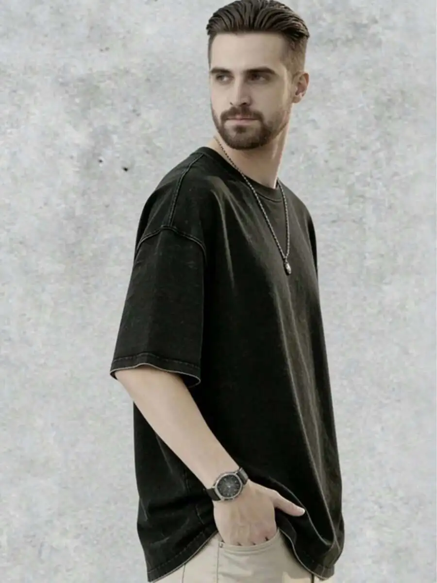 

Heavyweight Washed Cotton Loose Drop-Shoulder Short Sleeve Tee American Retro Casual Summer