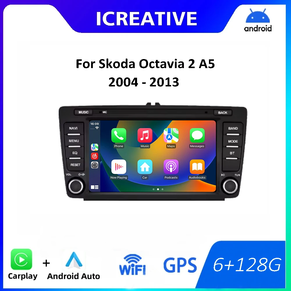 8 Inch Android Auto Radio For Skoda Octavia 2 A5 2004-2013 Car Multimedia Player Navigation GPS Stereo Carplay BT WIFI Headunit