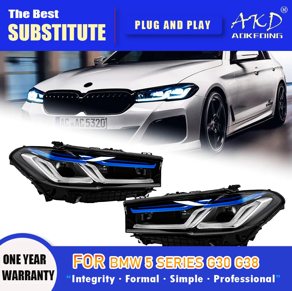 

AKD Head Lamp for BMW G30 G38 LED Headlight 2018-2023 Headlights 525i 530i M5 DRL Turn Signal High Beam Angel Eye Projector Lens