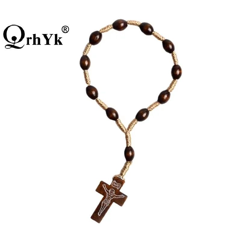 Rosary Wood Beads Bracelet Mini For Cross Finger Rosaries For Baptism Communion Weddings Party