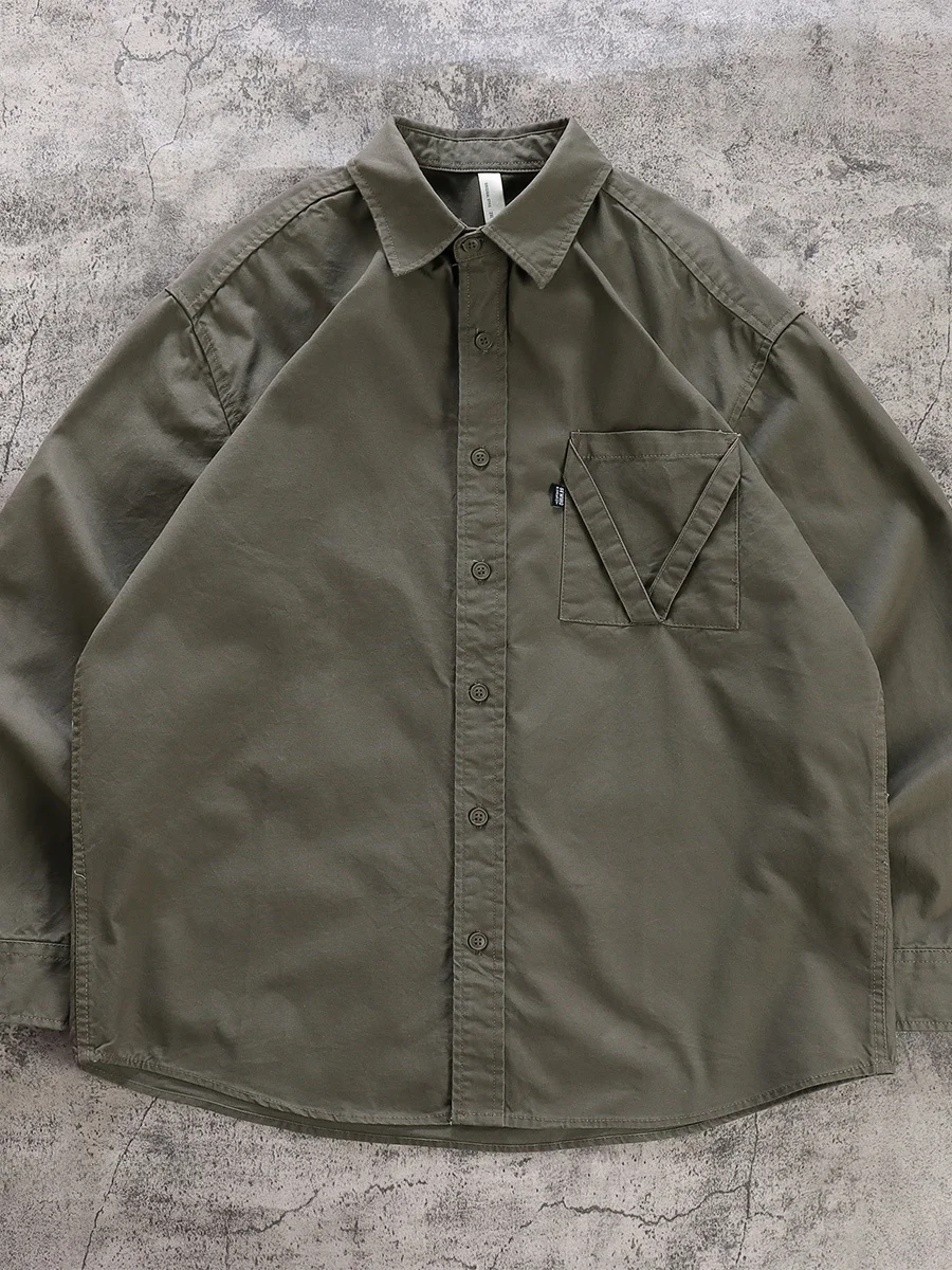 

Retro Casual Cotton irt Men's Workwear Spring Autumn Faion Loose Versatile Japanese Sle Trendy Brand Turn-down Collar P...