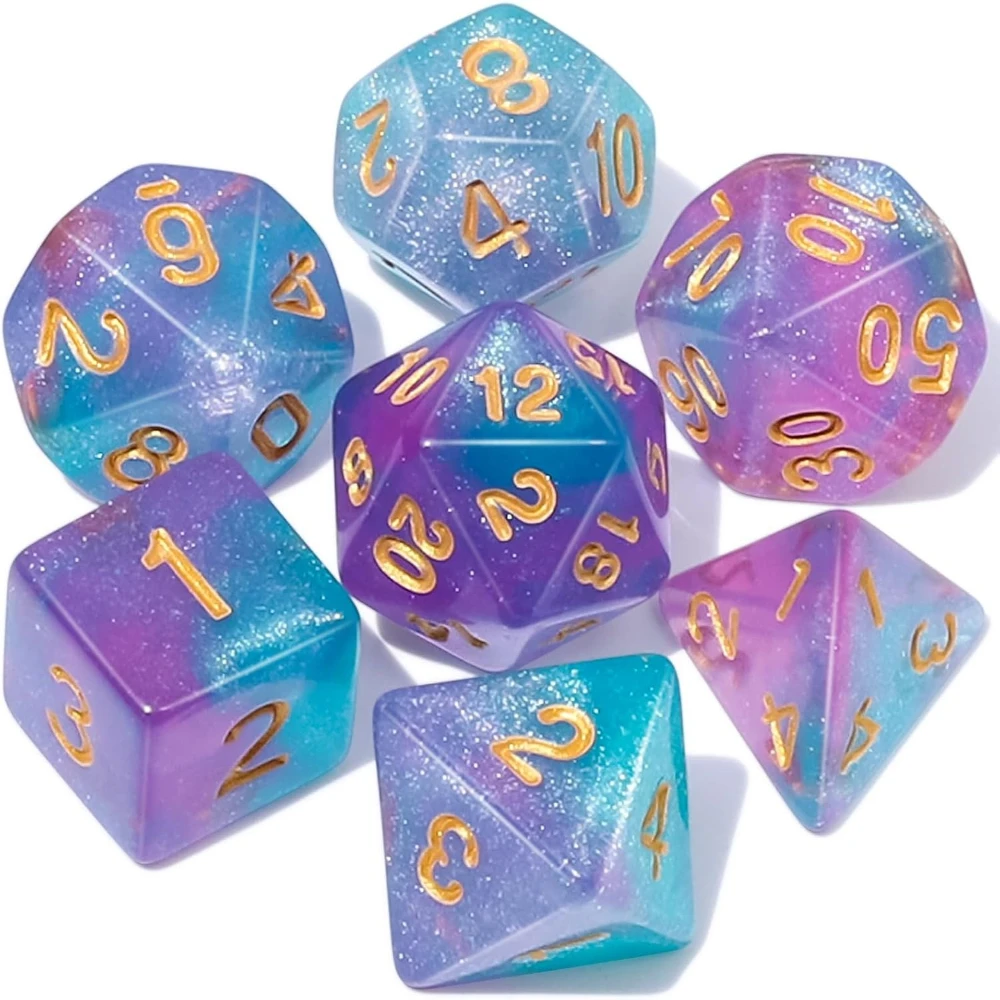 

7 Pcs DND Dice Set -D&D Polyhedral Dice for Dungeons and Dragons (Purple Light Blue Glitter)