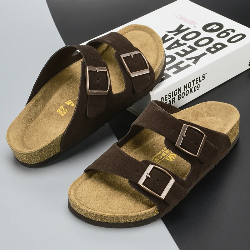 Luxury Leather Sandals 2023 Summer Male Women Mules Slippers Clogs Slippers Classic Buckle Cork Slides Slippers for Men Slippers