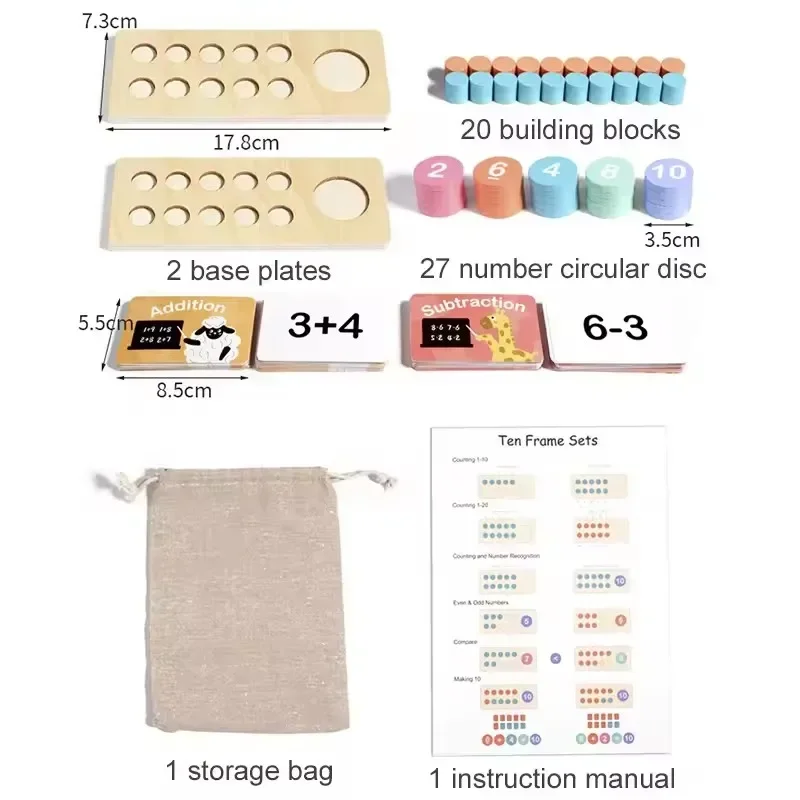 Tablero de números de madera para niños, combinación cognitiva, operación de resta, entrenamiento de pensamiento lógico Montessori, juguetes de matemáticas