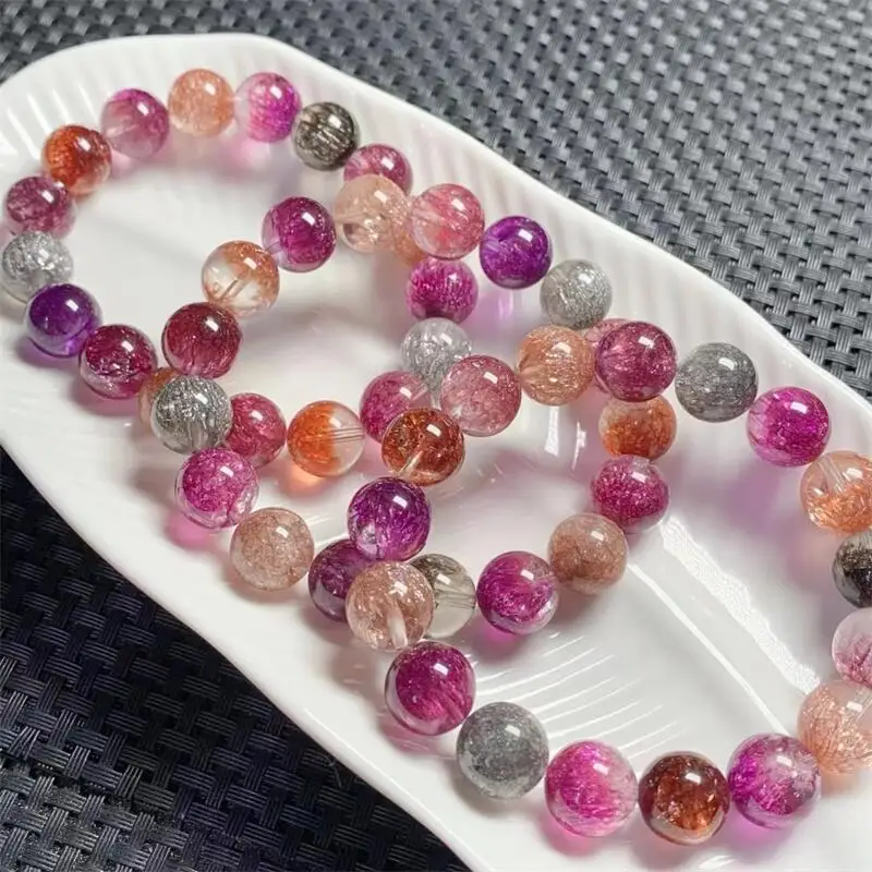 12MM Natural Colored Super Seven Firework Quartz Bracelet Energy Yoga Bracelet Men Women Healing Fengshui Jewelry Gift 1PCS