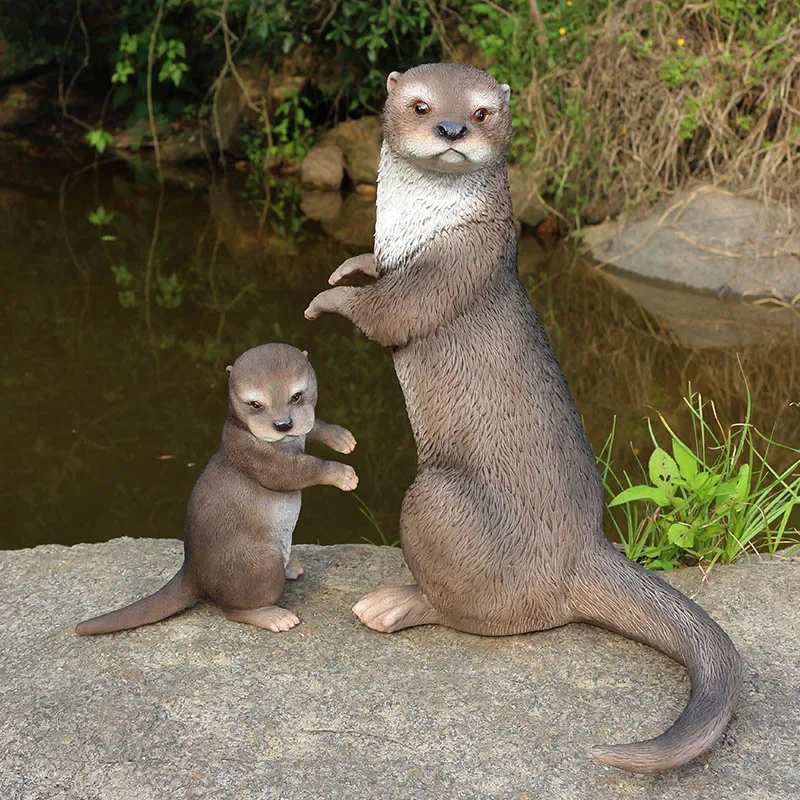 l*-Home Decor Courtyard Animals Otter Statue Outdoor Garden Crafts Decoration Hand Sculpture Resin Figurine Lawn Gardens