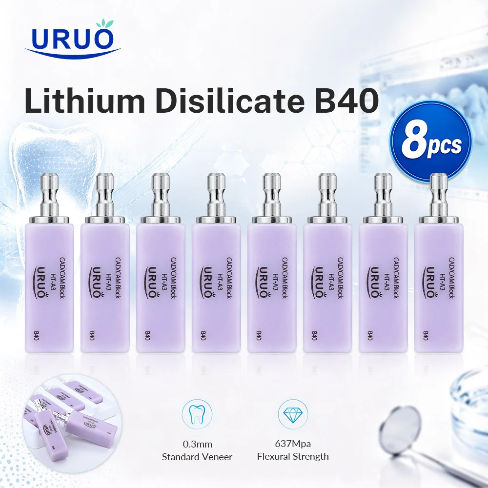 8pcs B40 Dental Lithium Disilicate Glass Ceramics Blocks for CAD CAM Sirona Cerec HT/LT/MT Glass Ceramic Veneer Materials