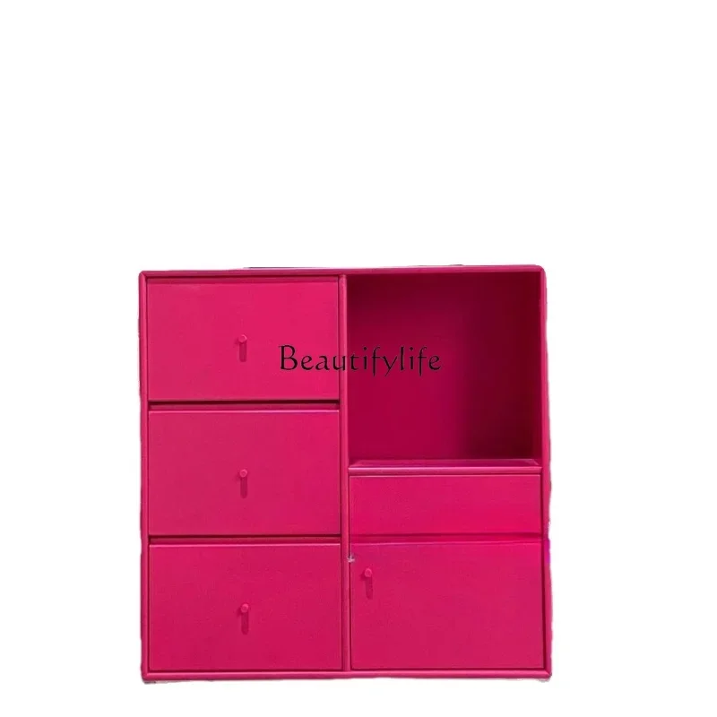 FG10Rose red three-bucket side cabinet storage chest cabinet storage household