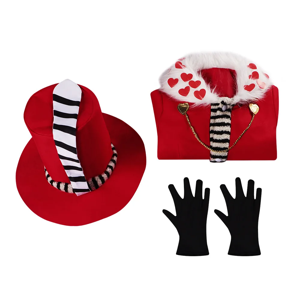 Anime Valentino Cosplay  Hazbin Cartoon Hotel Roleplay Costume Men Role Long Red Coat Gloves Boys Adult Men Halloween Party Suit