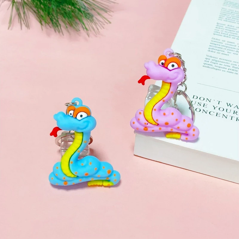 Cute Cartoon Snake Pendant Keychain Boa Constrictor Zodiac Snake Year Stylish Lucky Charms Backpack Car Ornament Key Ring