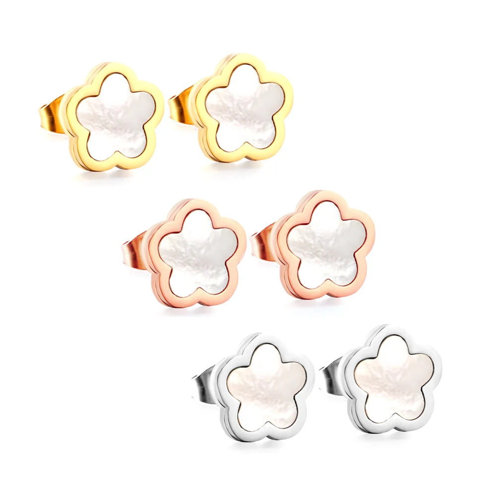 Stainless Steel Flower Earrings for Women Simple Shell Gold Plated Jewelry Accessories Cute Gift Creativity High Quality Clover