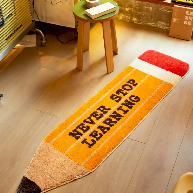 VIKAMA Pencil Shaped Letter Printed Wheel Carpet Soft Carpet Anti Slip Washable Creative Floor Mat Bedroom Study Home Decoration
